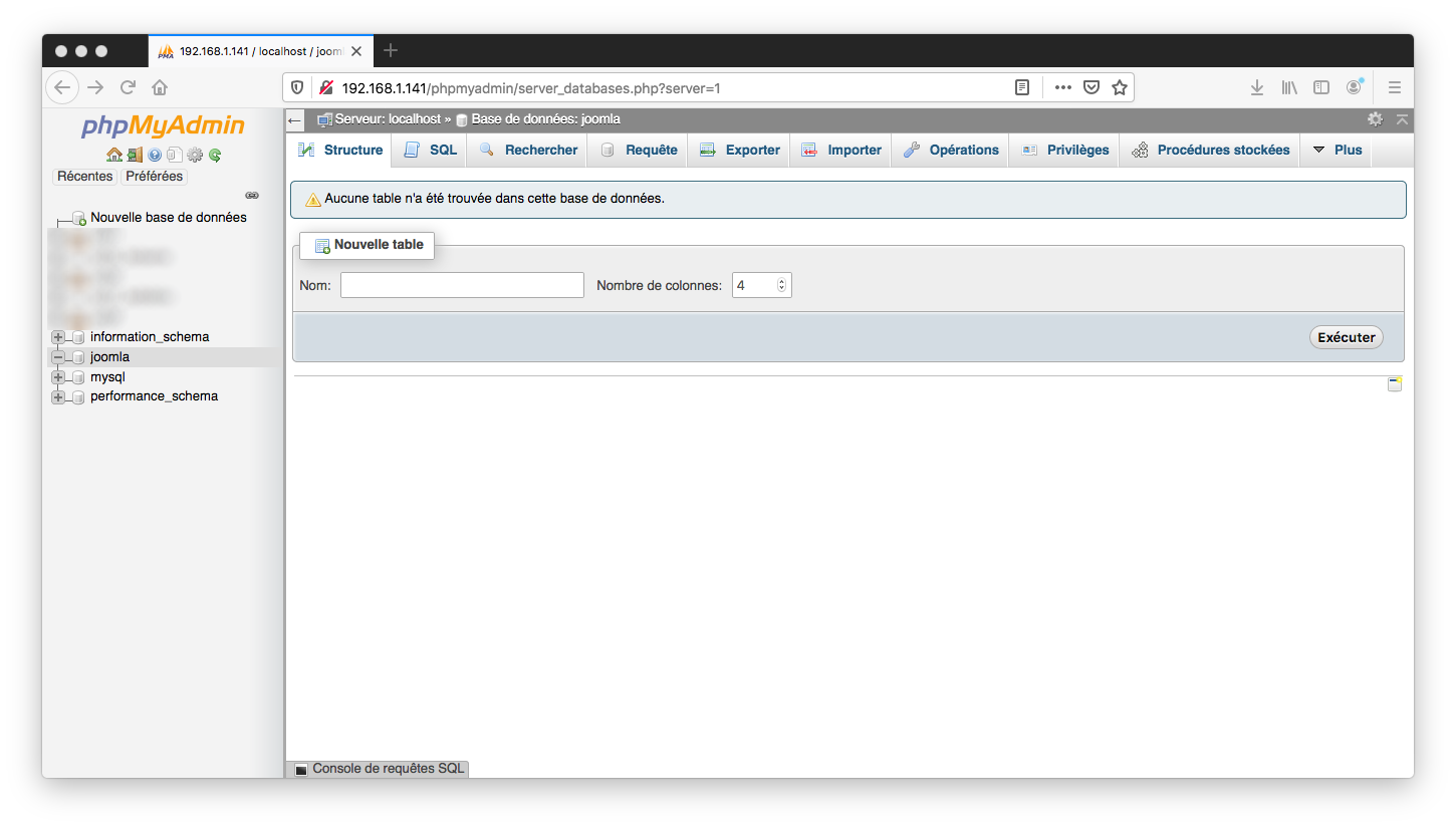 Création base de données Joomla