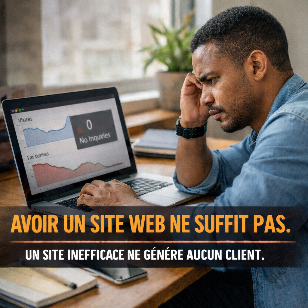 Entrepreneur à Madagascar analysant les performances de son site web qui ne génère pas de clients