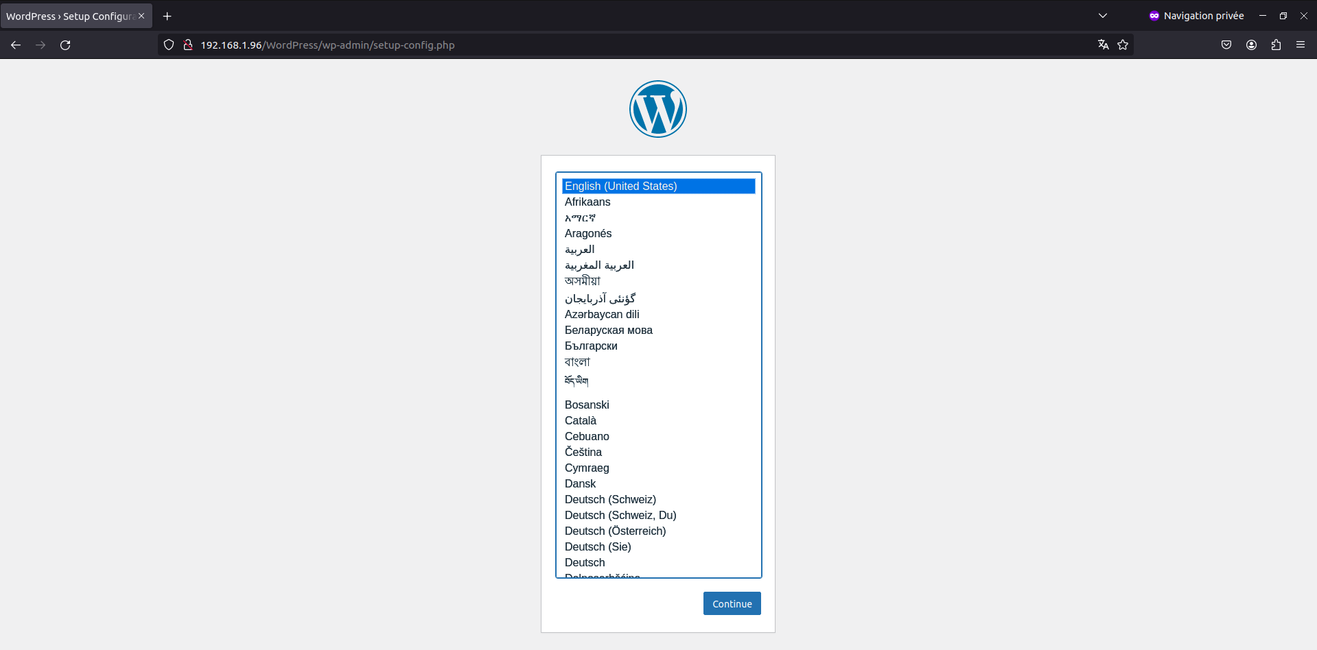 Lancement de l’installation WordPress